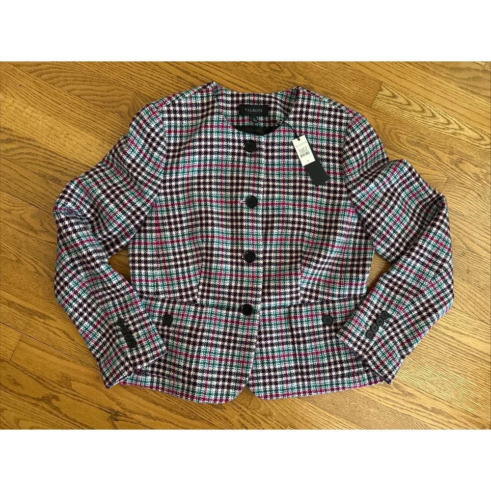 NWT TALBOTS WOOL BLEND HOUNDSTOOTH BLAZER JACKET WOMEN 10 MSRP $189